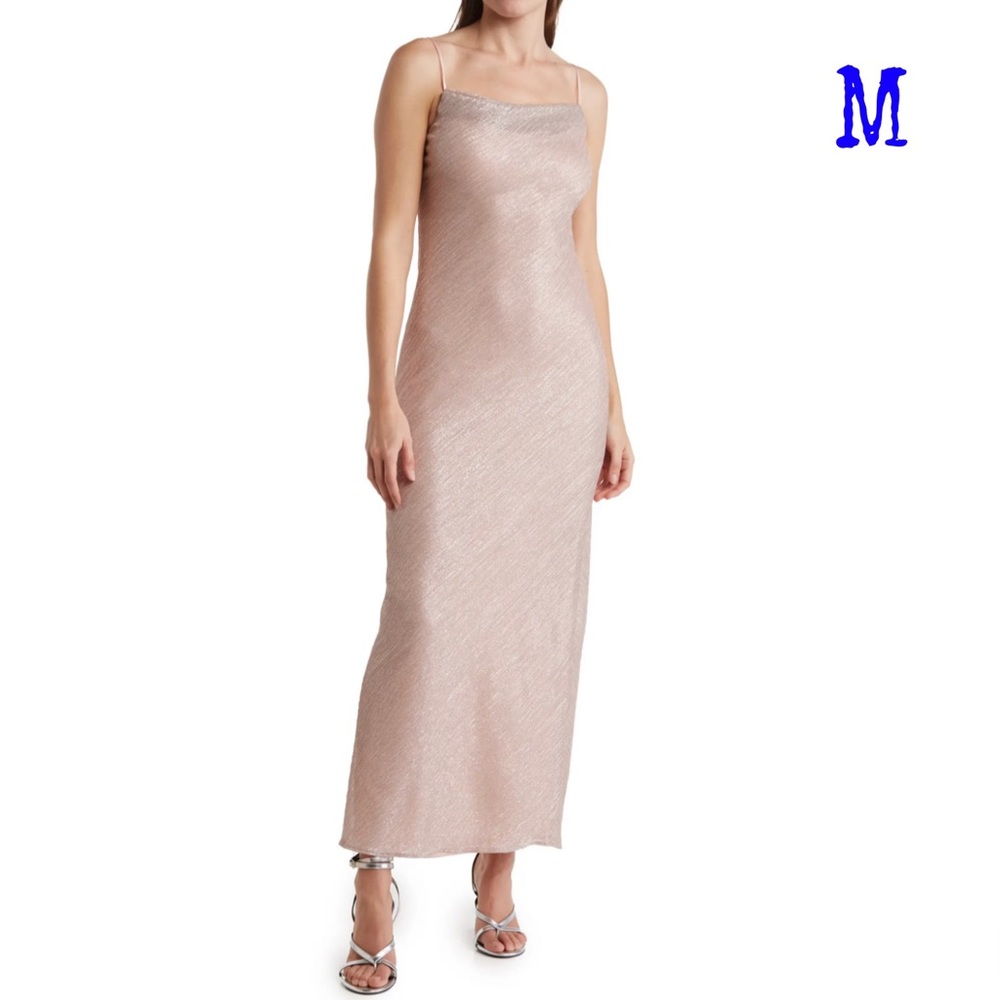 M - NWT Jump Apparel Metallic Plissé Maxi Dress